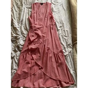 Hot Pink and White Striped Wrap Dress With Ruffles